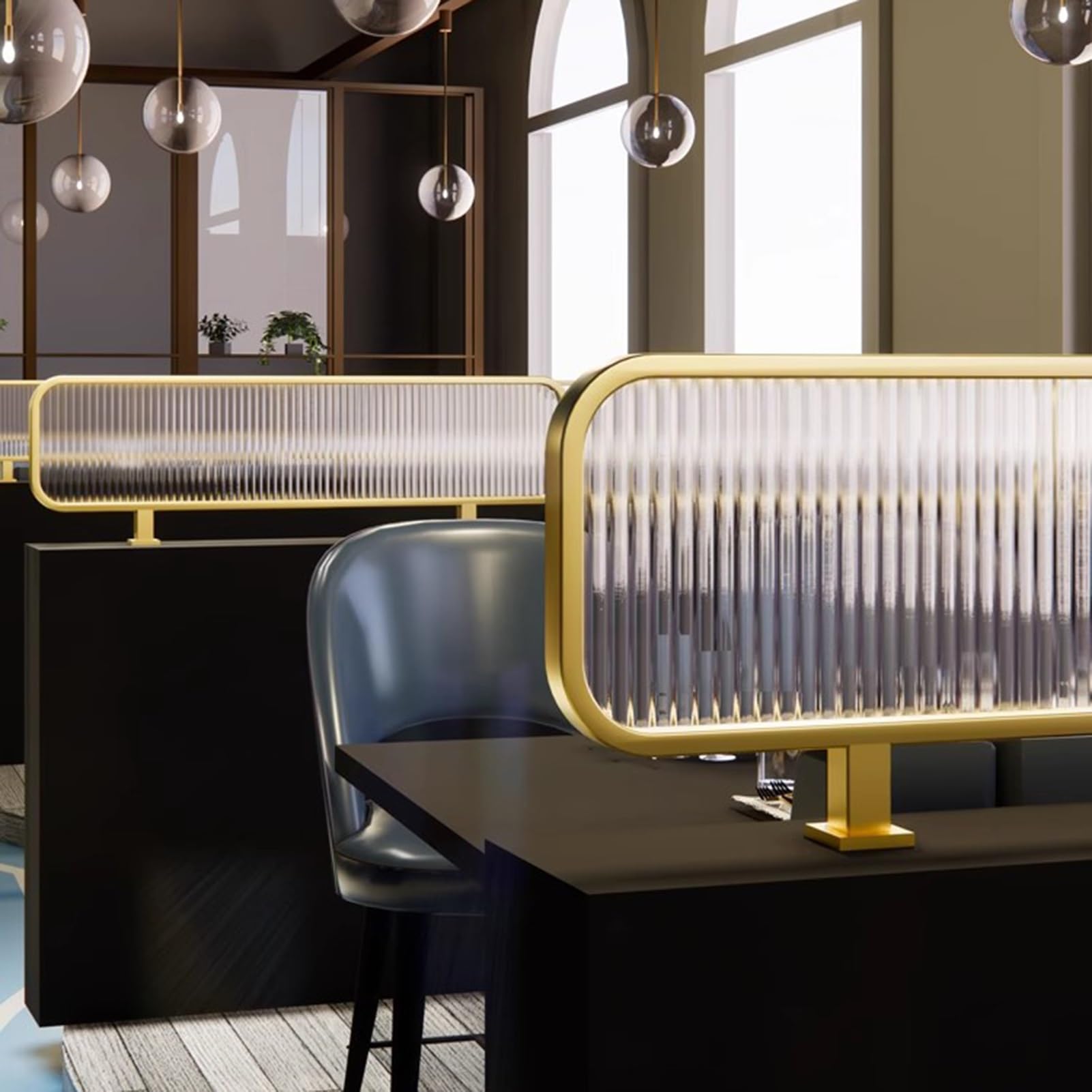 Genérico Mamparas de Cristal translúcido Elegantes para comedores: separadores Decorativos para restaurantes, mostradores de ollas Calientes y escritorios, Valla Baja de 30 x 100 cm con diseño de Ray