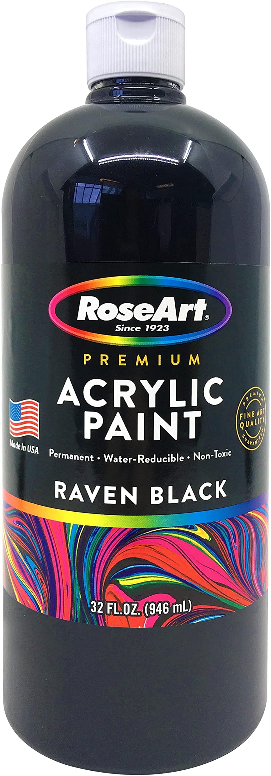 RoseArt Acrylic Paint Raven Black 32oz Bottle, Acrylic Paint for School Projects, Arts & Crafts, Drawing & Painting