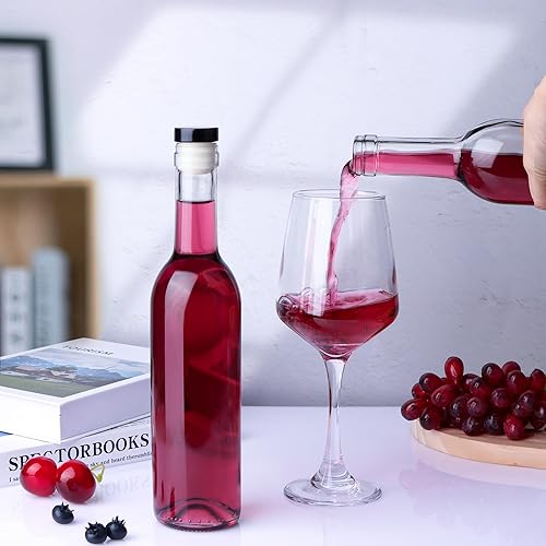 Miniatura 4 de Paquete de 12 botellas de vidrio transparente de 12 onzas con tapas de corcho y cápsulas retráctiles de PVC, botellas de vino vacías de 12.7 fl oz