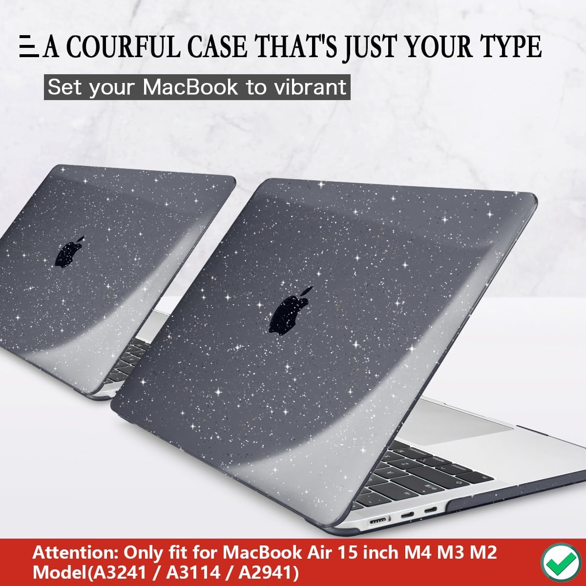 CISSOOK Sparkly Black Star Case for MacBook Air 15 Inch 2025 2024 2023 Model A3241 A3114 A2941, Plastic Glitter Bling Hard Shell Case with Keyboard Cover Screen Protector for MacBook Air 15 M2 M3 M4 - Image 3