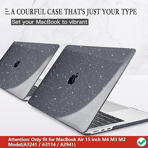Miniatura 3 de CISSOOK Funda con Estrellas Negras Brillantes para MacBook Air de 15 Pulgadas 2025 2024 2023 Modelo A3241 A3114 A2941, Funda Rígida de Plástico con