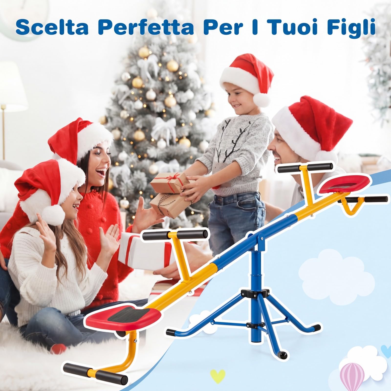 COSTWAY Altalena Basculante per Bambini, Altalena Saliscendi a 360° con Fermo per le Gambe, Altalena Basculante per Esterno Cortile e Parco Giochi, 2 Posti a Sedere