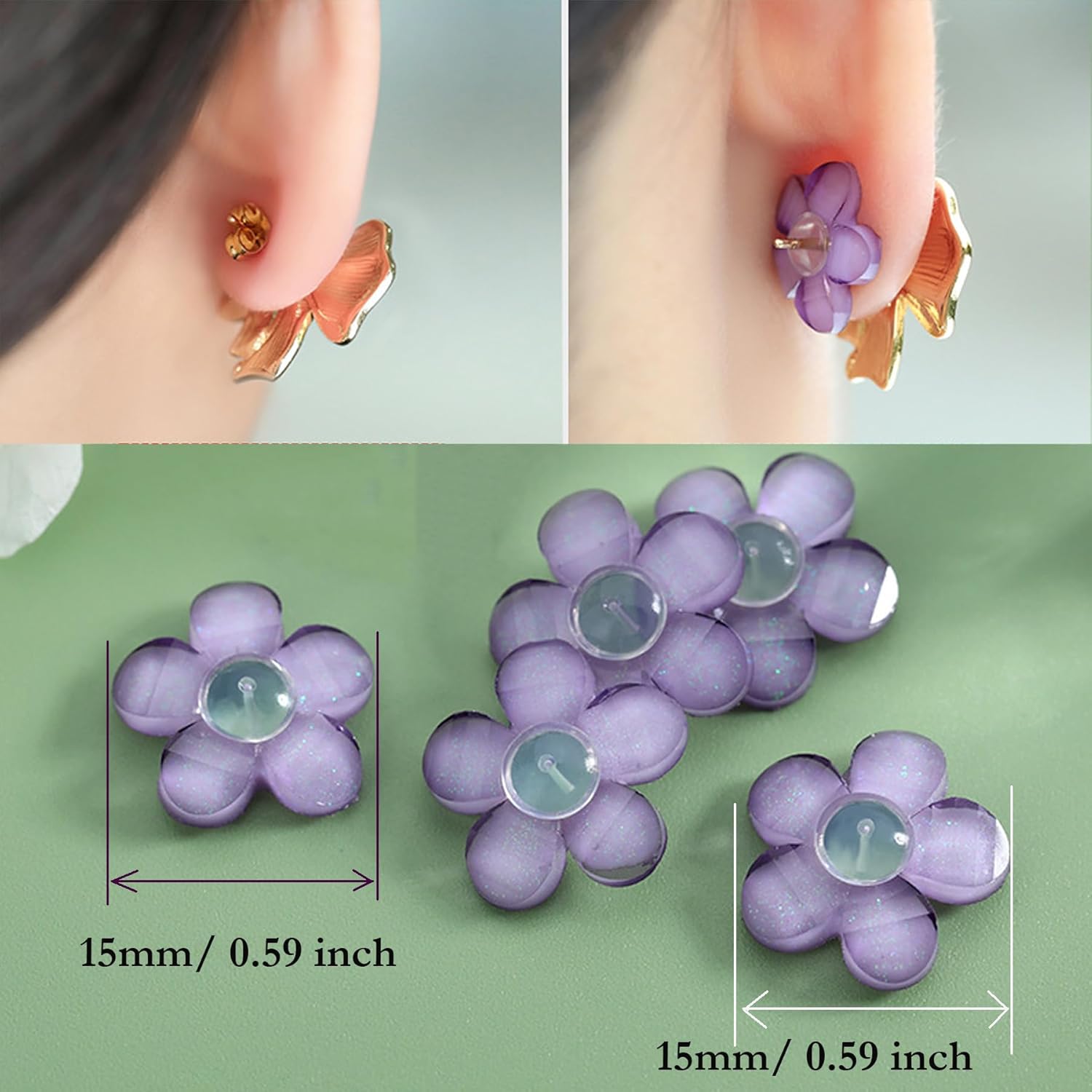 Comfortable and Colorful Ear Lobe Support Patches Earring Backs, Hypoallergenic Earring Backs with Plastic Backer Support for Droopy Ears, 6 Pieces, Prevents Stretching and Tearing (3-in-1 Color) - Image 2