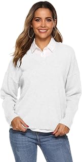 WINDEHAO Winter Women's V Neck Casual Knitted Jumper,Long Sleeve Loose Sweater Top,Warm Pullover Sweater