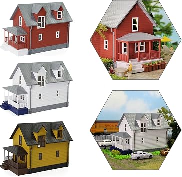 HO Scale Model Building 187 Residential Modern House Assembled Architectural for Model Train Layout Diorama JZHO01 Mix Color3PCS