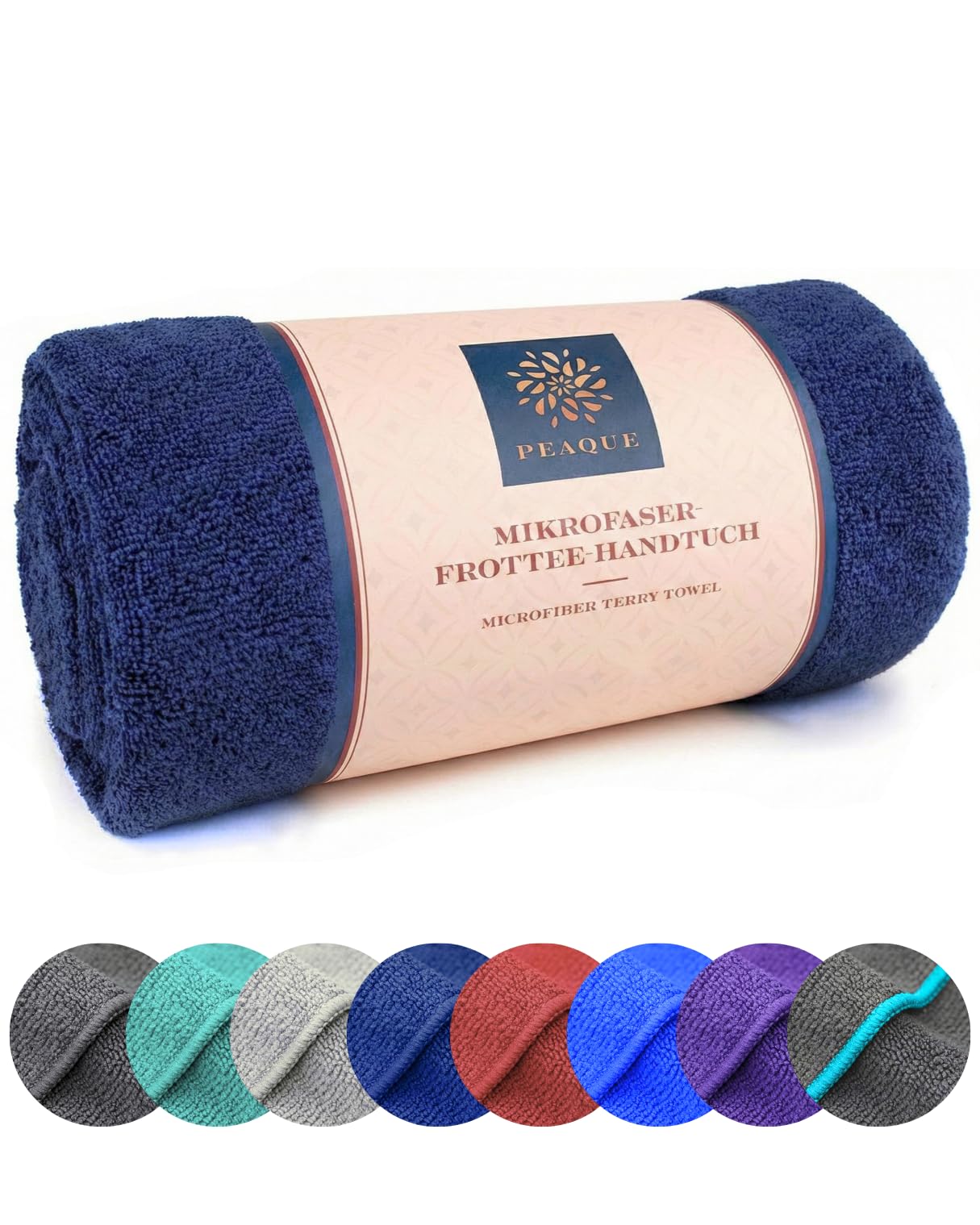 PEAQUE Mikrofaser-Handtuch mit Frottee-Struktur - 1er & 2er Set, Antibakteriell Saugstark Schnelltrocknend Leicht XXL, Sporthandtuch Reisehandtuch Saunahandtuch (Navy, 50x100, 2X)