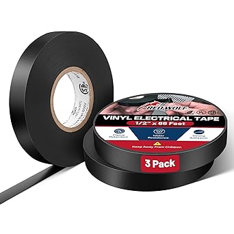 RED WOLF Vinyl Electrical Tape 1/2"-66Ft 3 Pcs, UL CSA Listed PVC Electric Tape 7 Mil Thick Flame Retardant Strong Rubber Based Adhesive Tape Rated 600V for Electrical Automotive Application