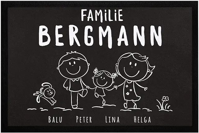 Personalisierte Fußmatte Familie - Individuell mit Namen für Kinder & Haustiere