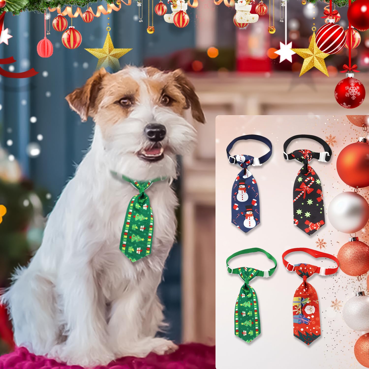 HAICN 4Pieces Christmas Pet Tie Neckties Novelty Adjustable Pet Bow Ties Neckties Xmas Pet Grooming Accessories for Kitten Puppy - Image 4