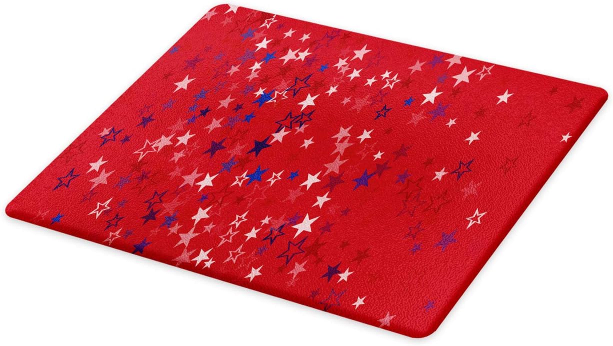 Ambesonne 4th of July Cutting Board, Repetitive Design Colorful Patriotic Star Shapes Celebration Image, Decorative Tempered Glass Cutting and Serving Board, Small Size, Dark Pink Multicolor