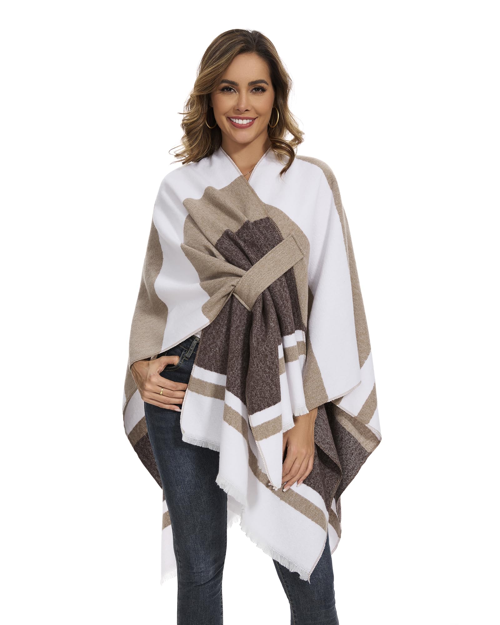 Poncho pour Femmes, Élégante Cape Tricotée Ouverte Devant Châles Enveloppants Écharpe Couverture Cardigan Manteau pour Le Printemps, l'Automne et l'hiver
