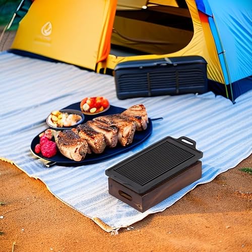 Miniatura 2 de Tnfeeon Plato de barbacoa, sartén portátil para barbacoa, parrilla japonesa para barbacoa, bandeja para hornear con base de aleación de aluminio