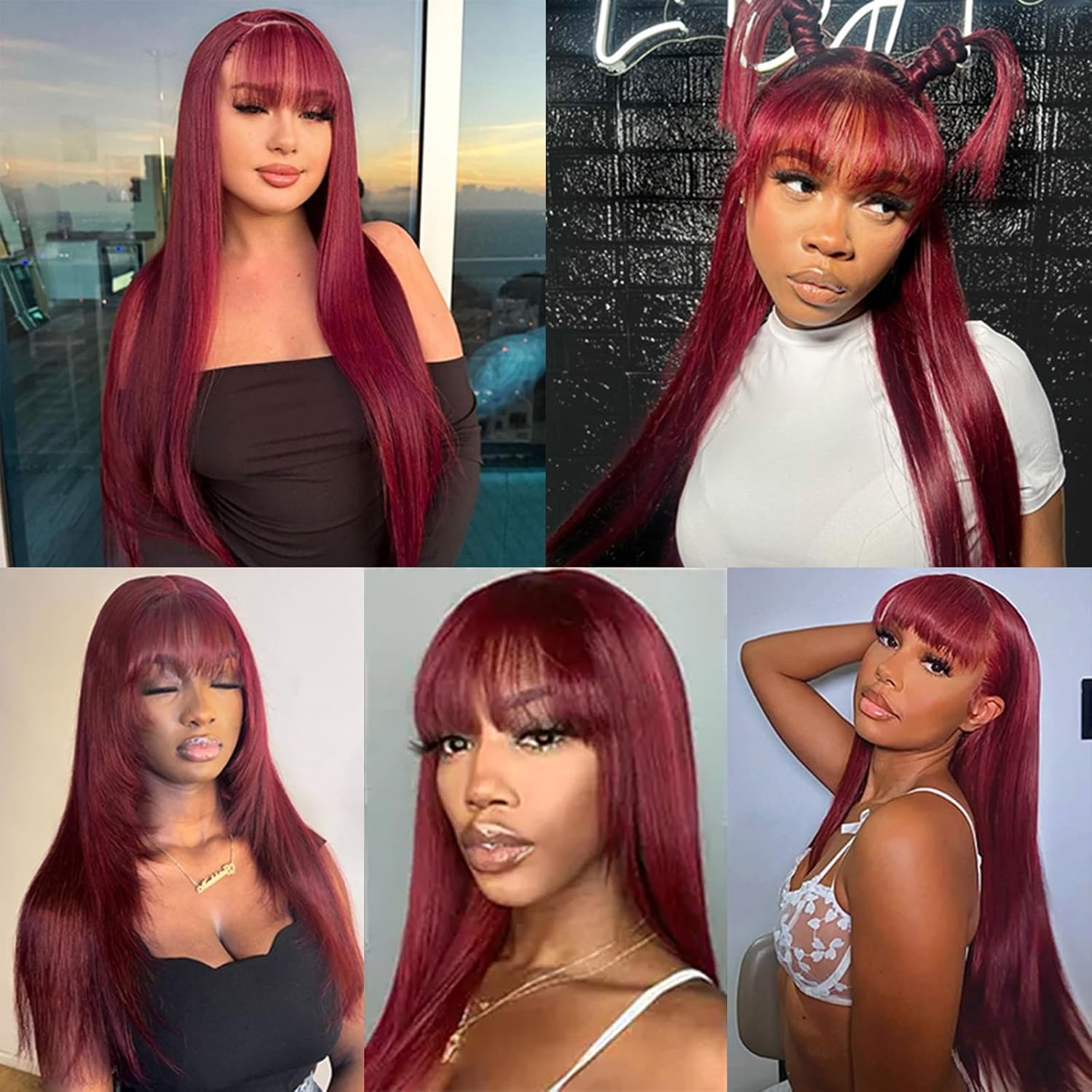 99j Burgundy 13x4 Straight HD Lace Human Hair Glueless Wig with Bangs Pre-Everything Easy to Install 26inch