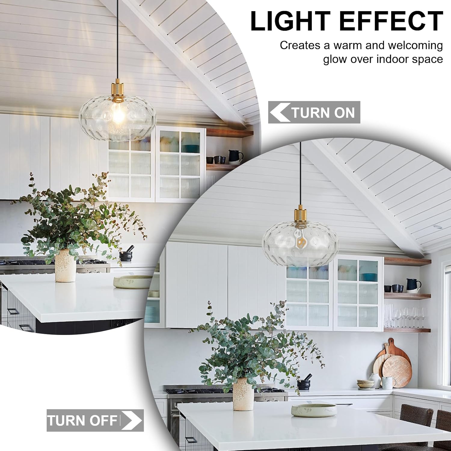 Glass Pendant Lights Kitchen Island 12 Inch Adjustable Pendant Light Fixtures with Hand-Blown Hammer Glass Farmhouse Hanging Light for Kitchen Sink Dining Room Bedroom Hallway