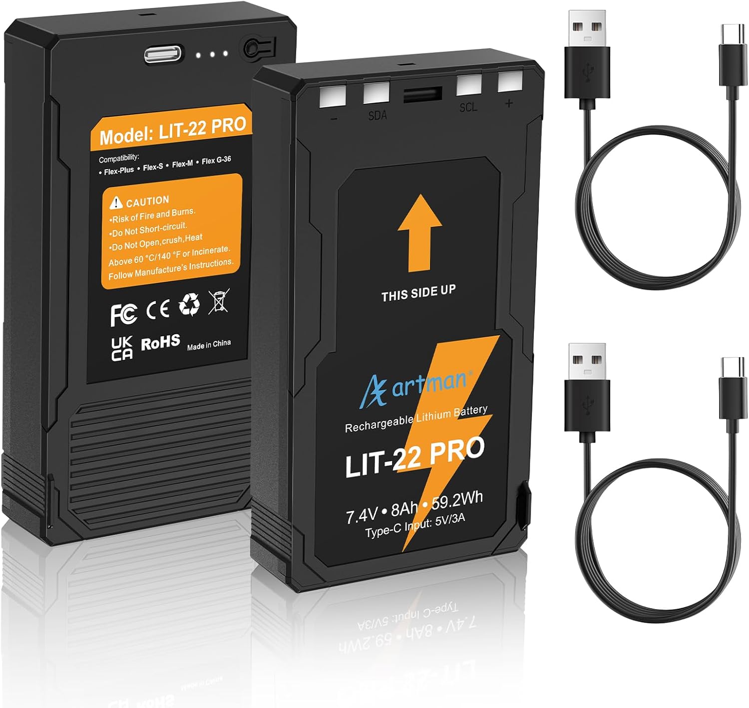 Artman Replacement Battery 8000mAh for SPYPOINT Trail Camera - 2 Pack Rechargeable Lithium Batteries, Type-C Fast Charging, Weather Resistant