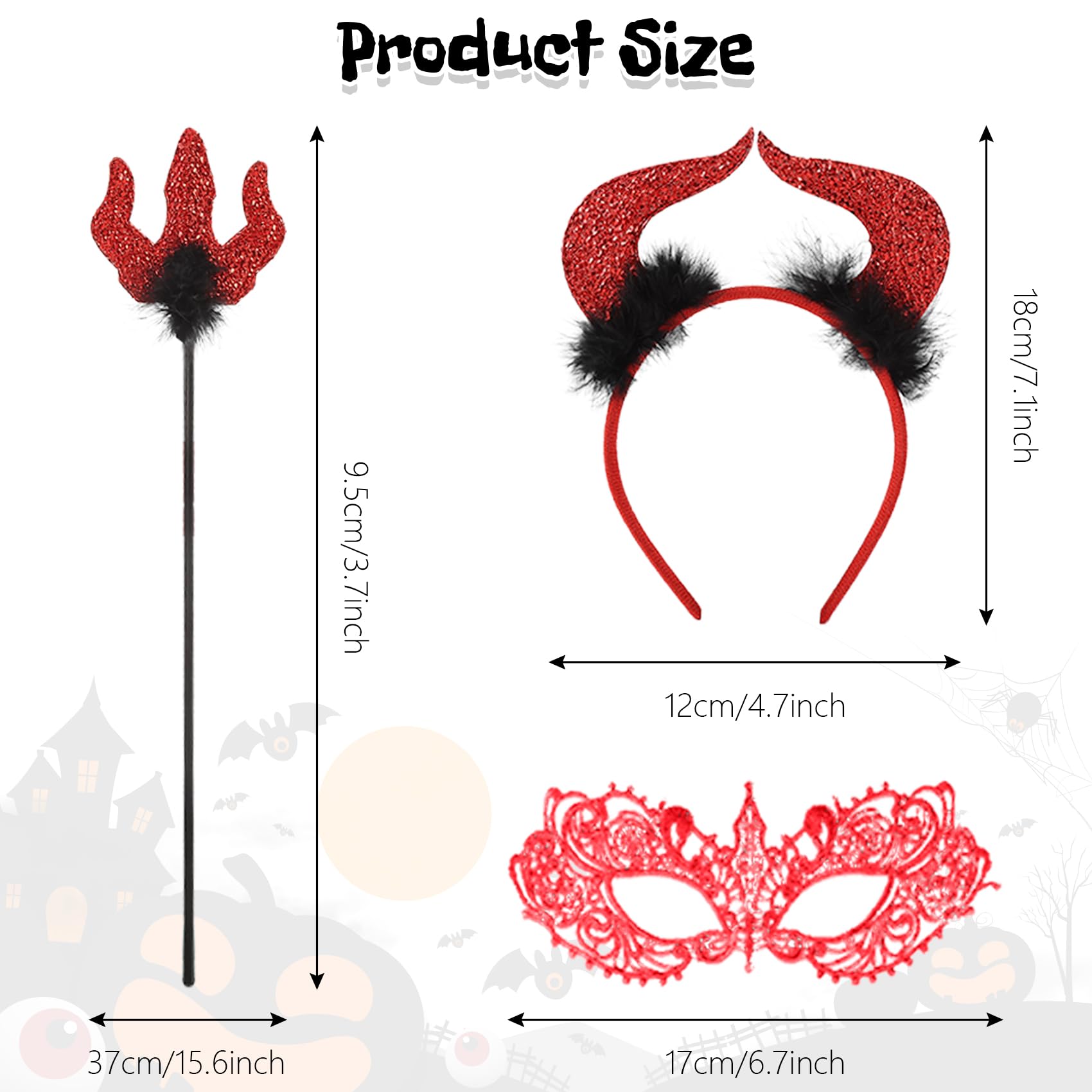 NMKL 4Pcs Halloween Devil Costume Women Set Reversible Devil Cloak with Devil Horns Headband Devil Fork and Eye-mask for Cosplay Party Outfit (120) - Image 2