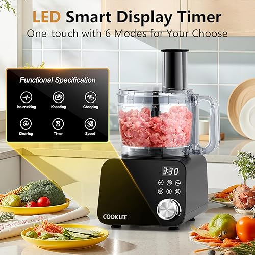 Miniatura 3 de COOKLEE Procesador de alimentos, 600 vatios, 6 funciones, picador eléctrico de verduras para picar, picar, cortar en cubitos, triturar, rebanar,