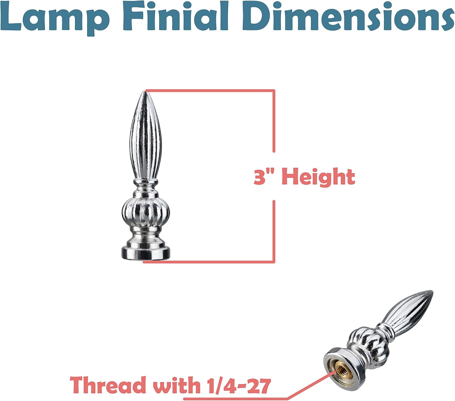 Aspen Creative, Chrome 24052-07-2, Finial for Lamp Shade, Finish, 3" Height, Set Of 2