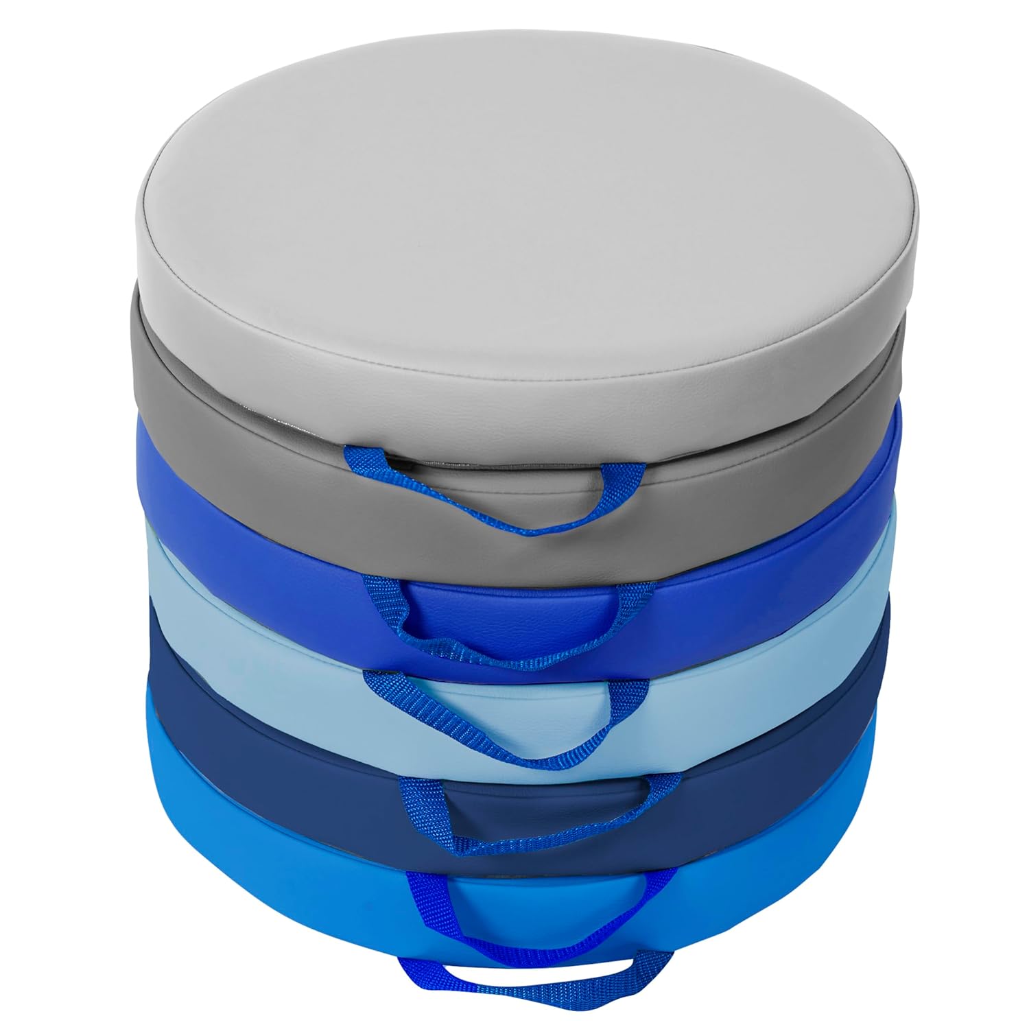 Factory Direct Partners SoftScape 15 inch Round Classroom Floor Cushions with Handles; Flexible Seating for Daycare, Preschool, Playroom; 2 inch Thick Deluxe Foam (6-Piece)