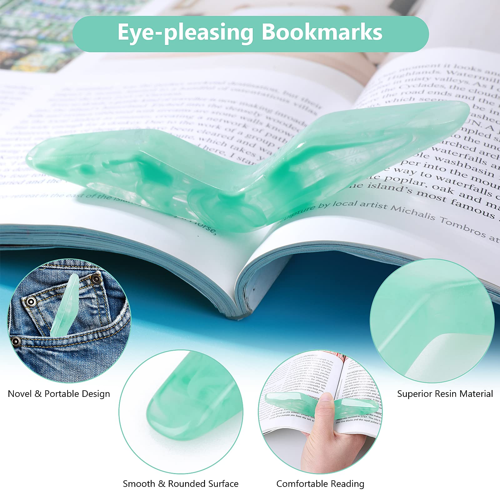 2 stks Lezen Duim Houder, Hars Bladwijzer Houder Duim Ring Pagina Houder Boek Lezen Accessoires voor Boek Lezen Liefhebbers Studenten Leraren (Jade, Haze-blauw