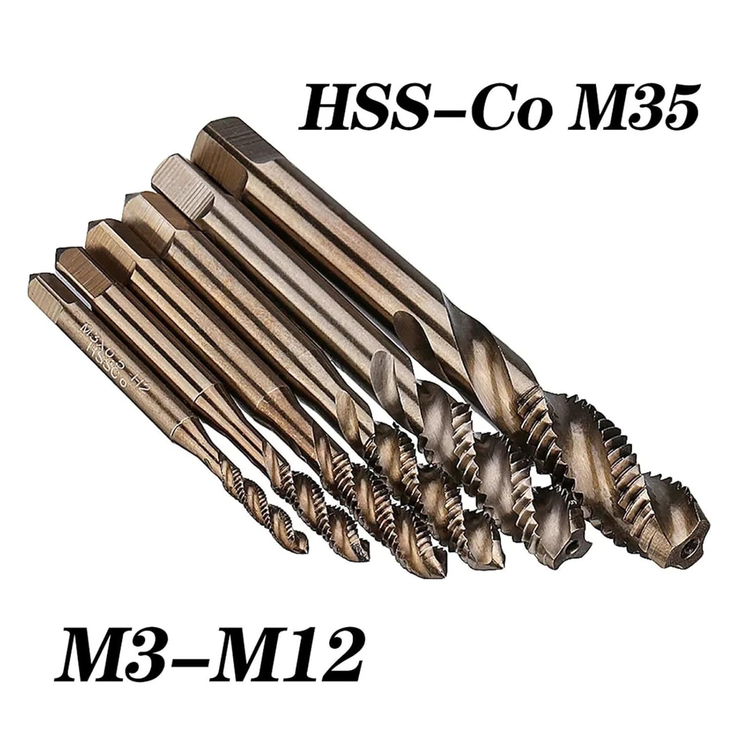 Drill Tap Bit Set, Cobalt Screw Thread Tap Drill Bits Spiral Flute Metric M3-M12 Machine Tap Right Hand