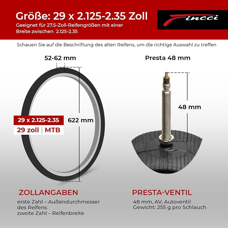 Fincci 2 db Kerékpár Belső Gumi 26" x 1,25-1,50 - Butyl Gumi MTB Belső Schrader Autószeleppel - Hegyi, Trekking és E-Bike Kerékpárokhoz