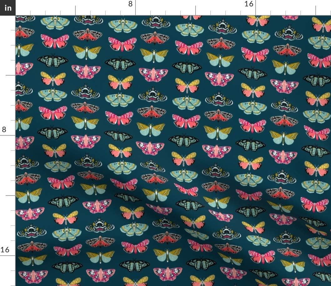 Spoonflower Fabric - Butterflies Insect Nature Moth Botanical Bugs Girl Pink Printed on Petal Signature Cotton Fabric by The Yard - Sewing Quilting Apparel Crafts Decor