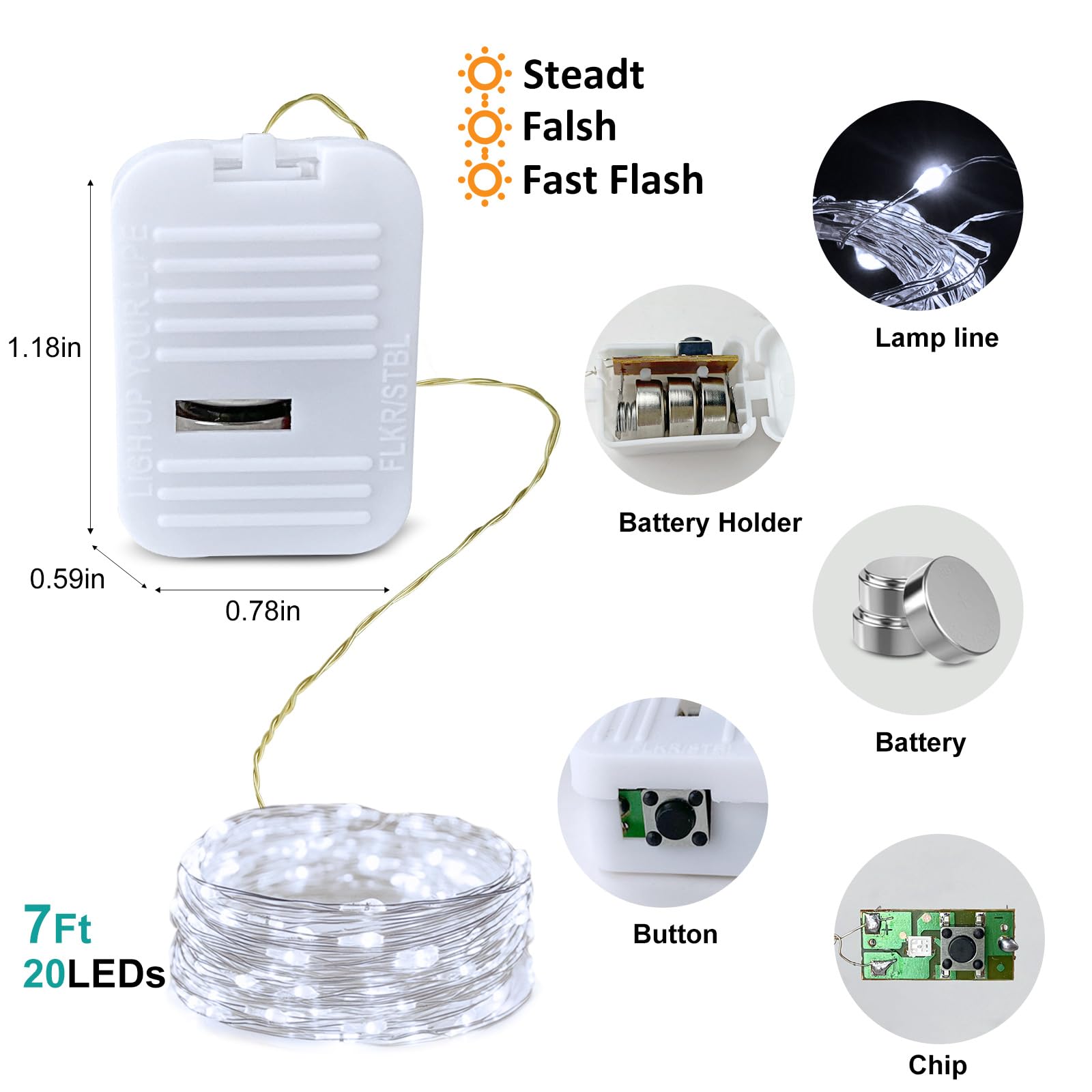 Paquete de 24 luces LED de hadas – Blanco, funciona con pilas, luces LED de alambre plateado, 7 pies, 20 luces LED mini de luciérnaga estrellada, luces LED parpadeantes impermeables para decoración de