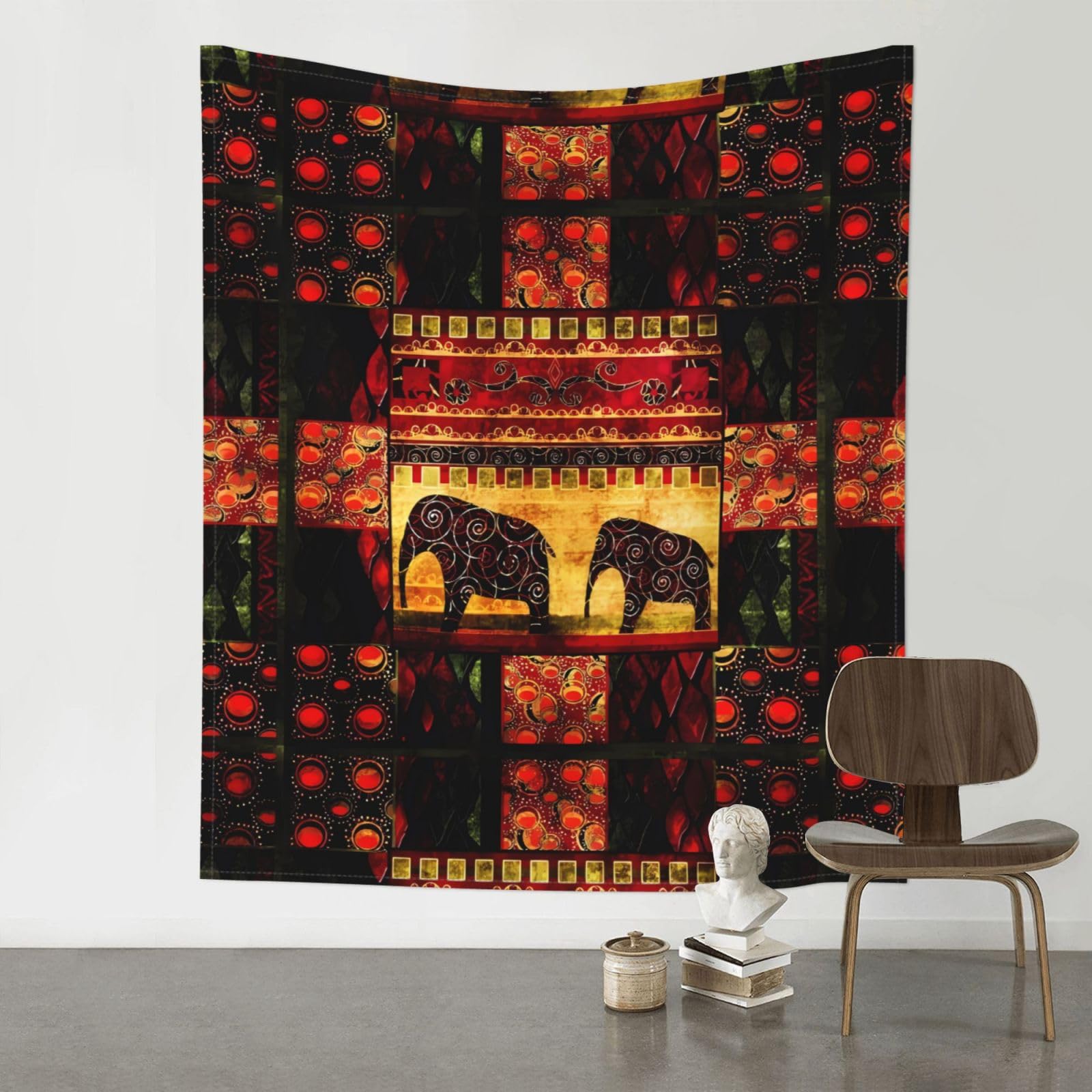 YYHHAOFA African Elephant Patchwork Prints 60x51in Wall Tapestry Boho Chic Dorm Decor & Beach Throw Blanket