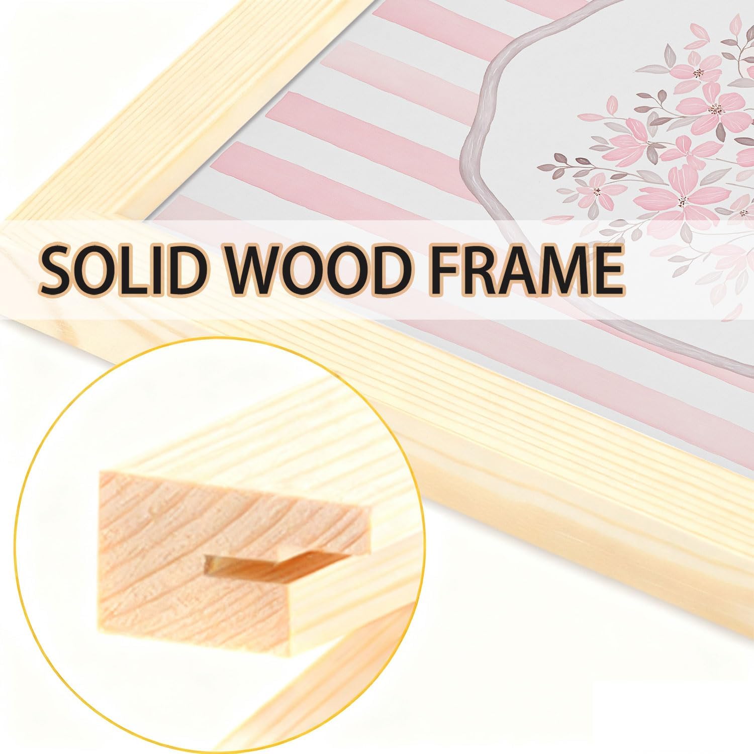 SongZest 3 Piece OAK Framed Wall Art Pink Floral Canvas Art Pink Striped Flower Prints Coquette Bow Pictures Wall Decor Minimalist Botanical Aesthetic Paintings Artwork for Bedroom Bathroom Living Room 16x20in