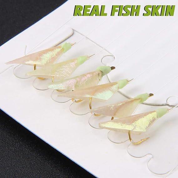 Fishing Bait Rigs Saltwater, 10Packs Surf Fishing Rigs with Fish Skin Feather Fishing Hooks Swivels Glow Beads Rigs Sea Bass Rigs Fishing Bait Lures
