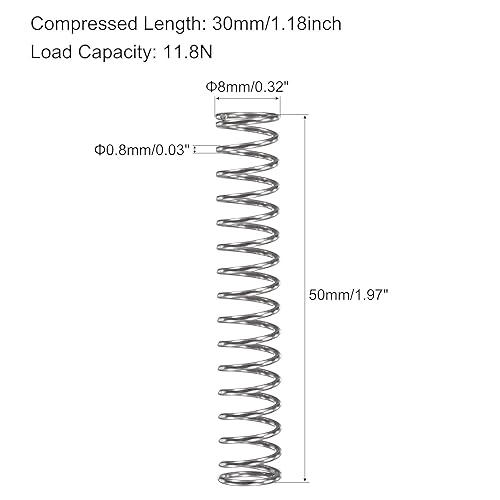 Miniatura 3 de uxcell Resorte de compresión, acero inoxidable 304, 0.315 pulgadas de diámetro exterior, tamaño de cable de 0.031 in, longitud comprimida de 1.181