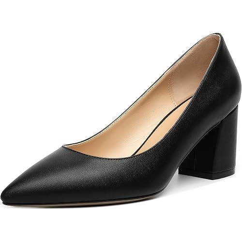 SHOWFOREST Women's Dating Slip On Pointed Toe Dress Solid Block Mid Heel Pumps Shoes 2.5 Inch