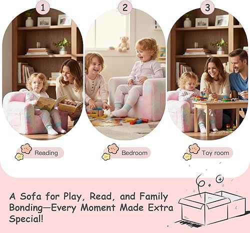 Miniatura 117 de Tiita Silla para niños, cómodo sofá plegable para niños, sofá ligero para niños con asa de transporte y bolsillos laterales, reposabrazos de espuma