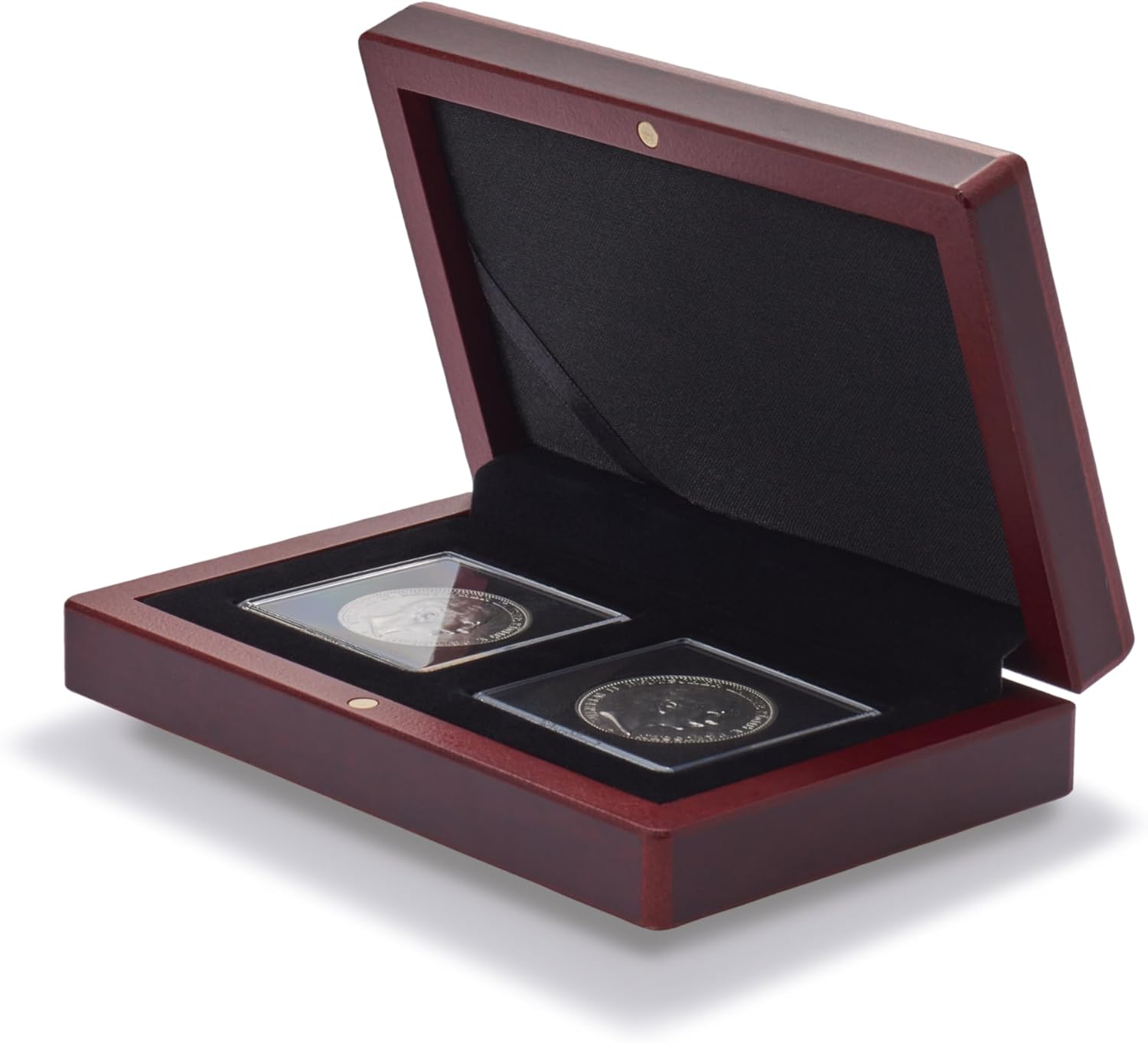Lighthouse - VOLTERRA Coin Display Case for 2 QUADRUM Snaplocks 2x2 Coin Holders with a Mahogany Wood-Grain Finish