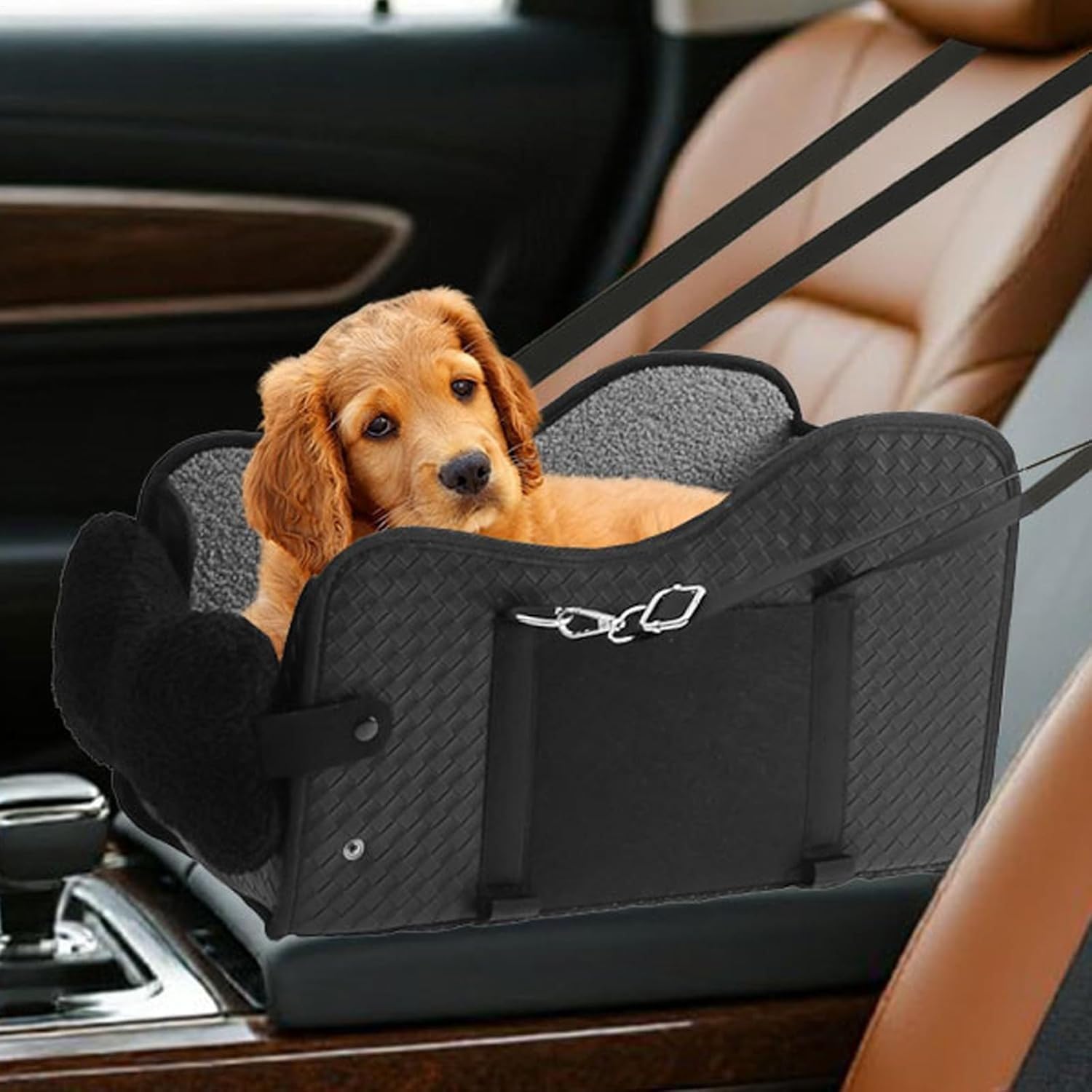 Siège Auto Chien pour Console Centrale Siège Pour Chiens Jusqu'à 6 Kg | Coussin de Transport Pliable et Portable pour Poussette Extérieur Arrière de Voiture