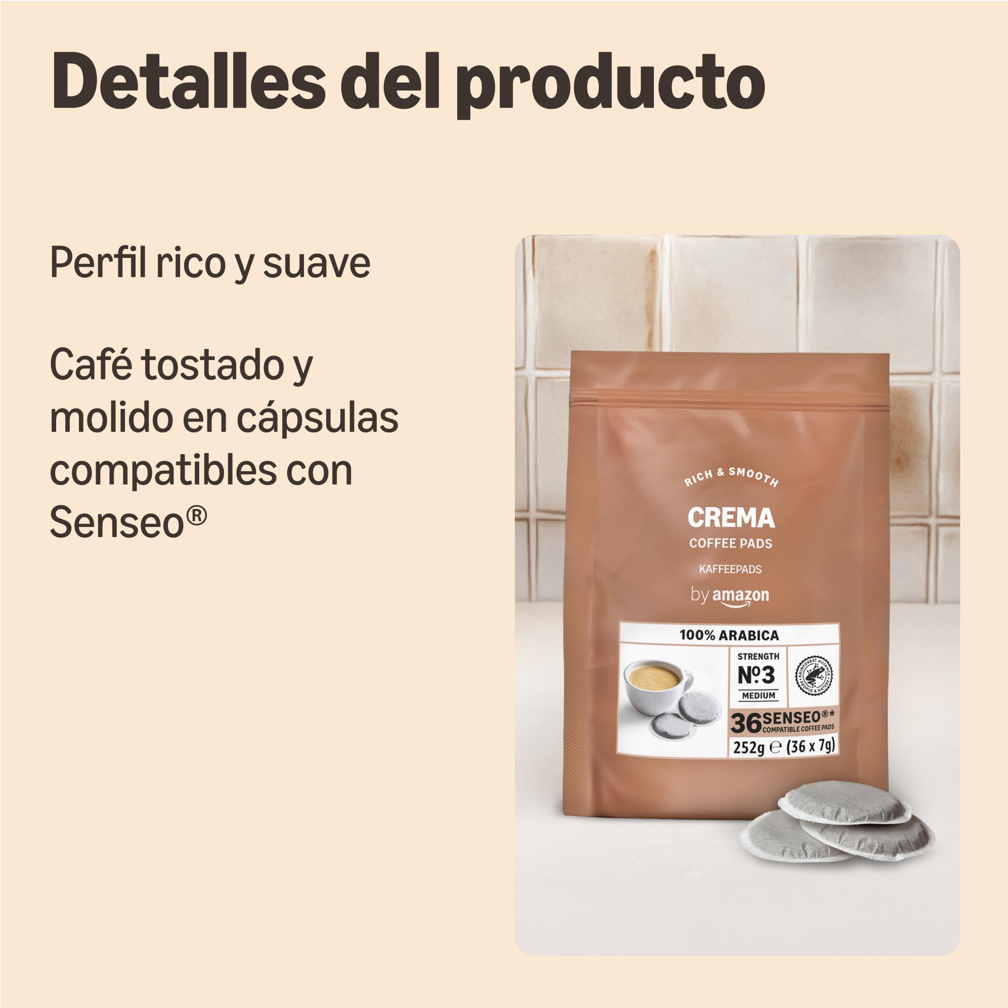 Monodosis de Café Crema 100% Arábica Senseo 36 Unidades Rainforest Alliance