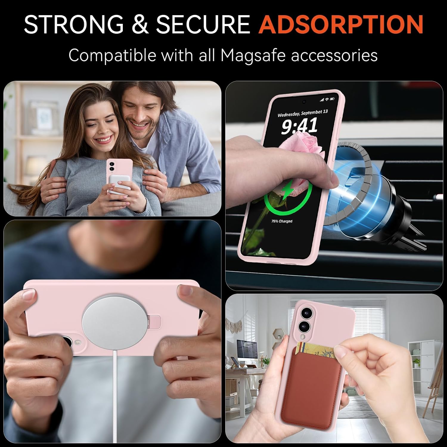 for Galaxy S25 Edge Case with Stand, Slim Liquid Silicone Phone Cases Compatible with MagSafe, Full Camera Protection Magnetic Kickstand Case Cover for Samsung S25 Edge, Pink - Image 3