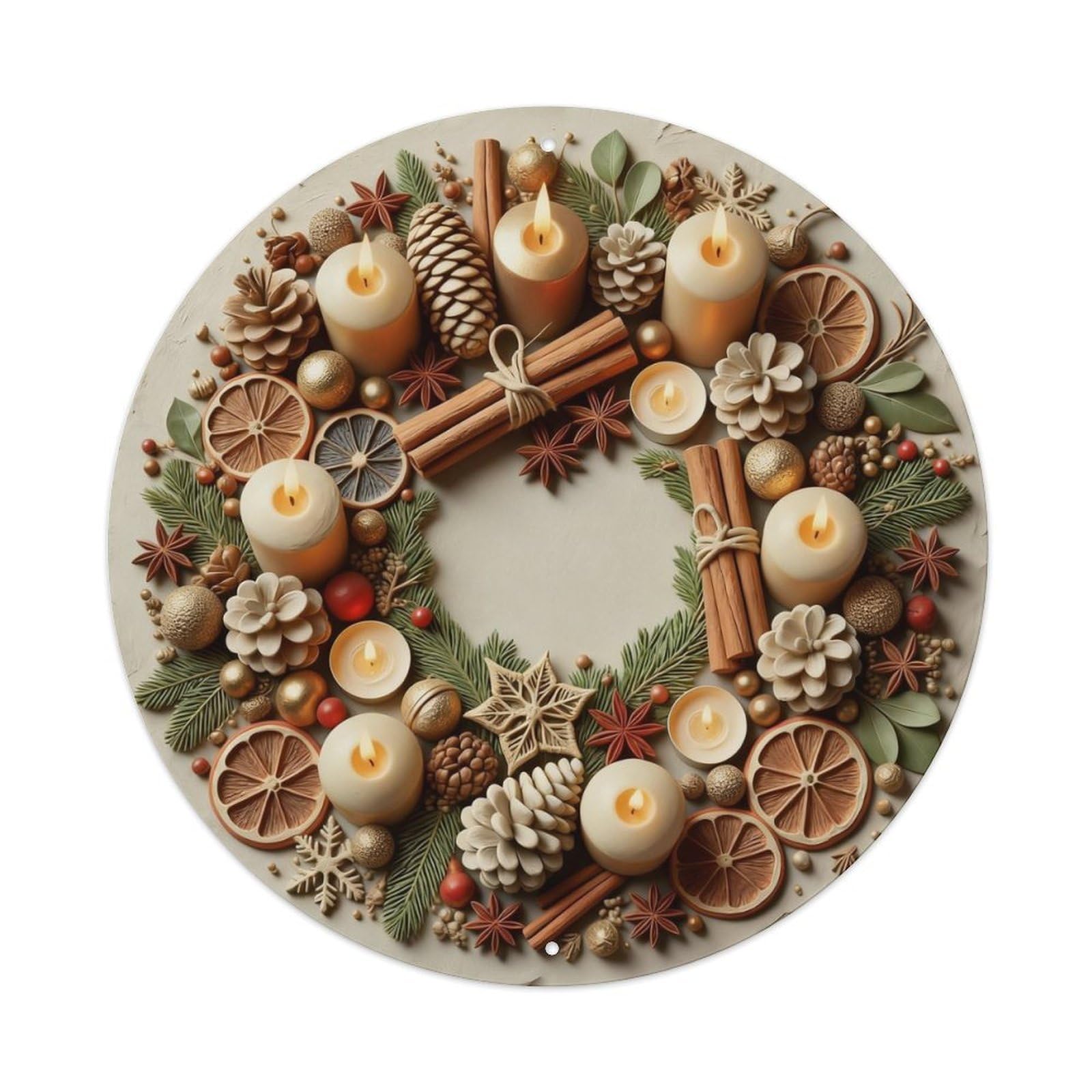 Zlatcbu Vintage Festive Candle Wreath Arrangement Metal Tin Sign Retro Wall Art Poster, Decor For Home Living Room Bar Cafe Garage, 8X8 Inch