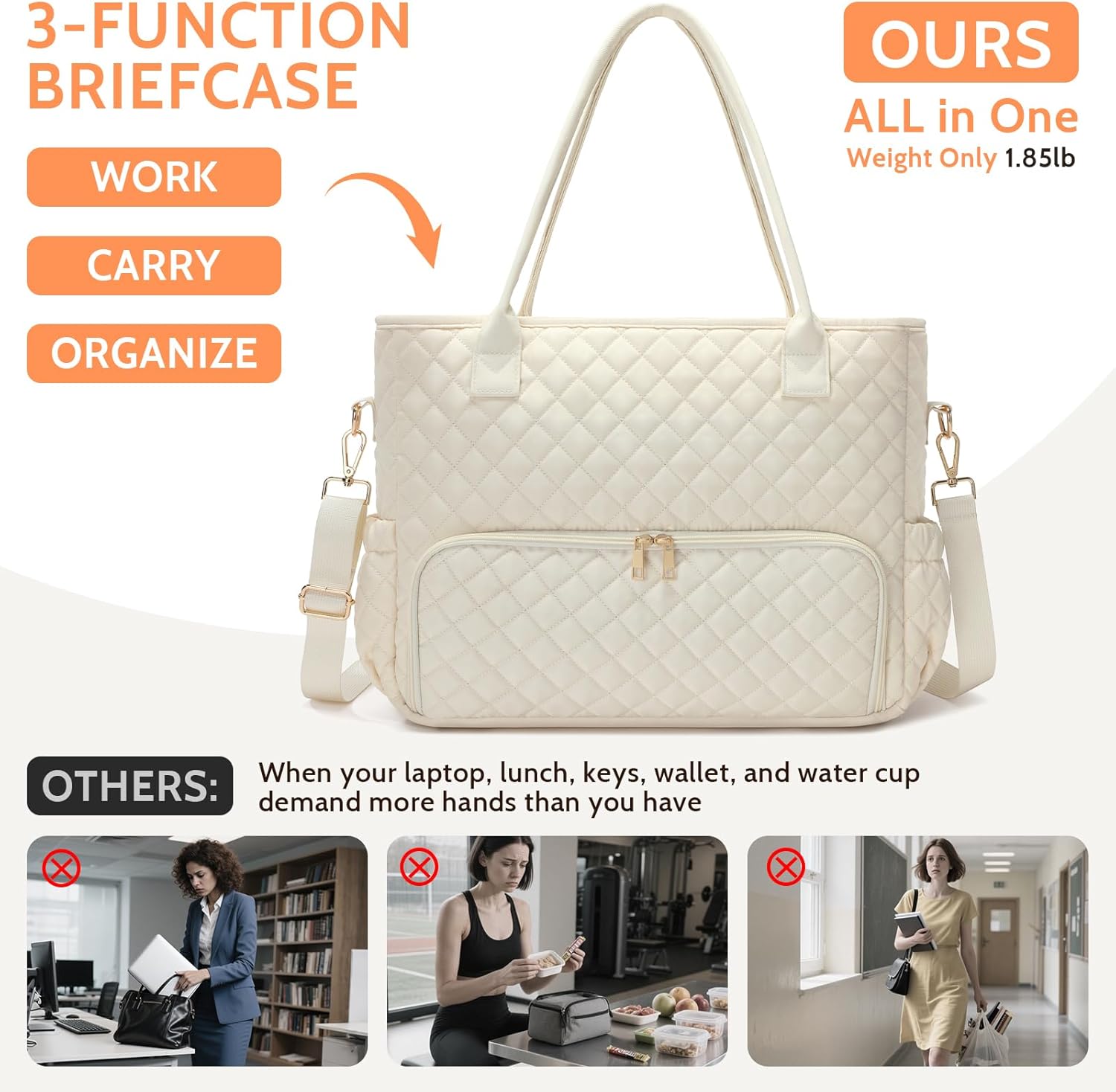 2-in-1 Lunch & Laptop Tote Bag 15.6" Work Bags for Women Polyester Casual Teacher Nurse Bag Laptop Briefcase
