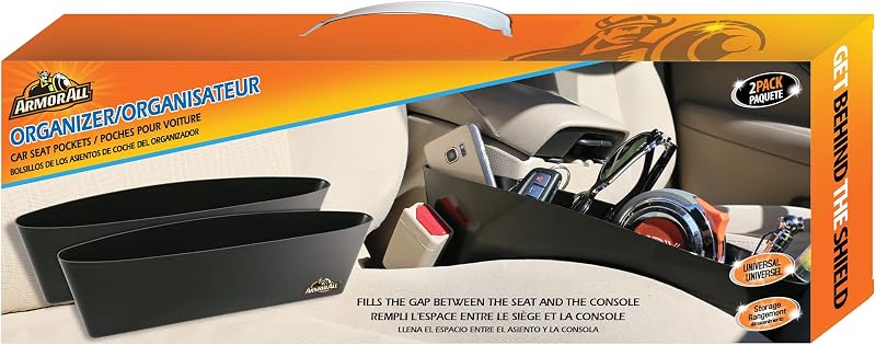 2-In-1 Universal Car Seat Organizer, Avoid Driving Distractions, Dual-Side Use, Driver/Passenger Spaces, Easy DIY Installation, Holds Phone, Wallet, Charger, Sunglasses, Pens, etc., 2-Pack