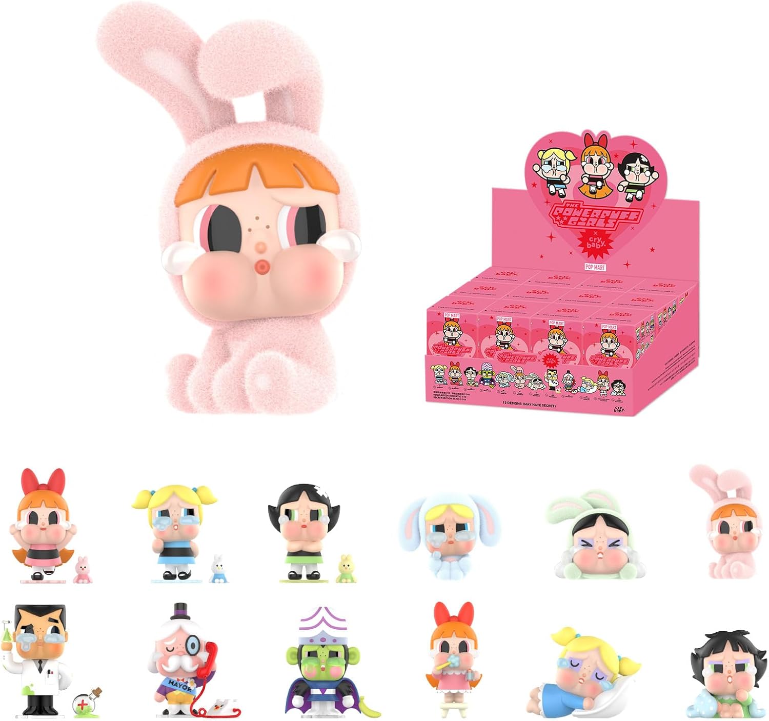 POP MART CRYBABY x Powerpuff Girls Series Figures, 12PCs CRYBABY Blind Box Figures, Random Design Action Figures Collectible Toys Home Decorations, Holiday Birthday Gifts for Girls and Boys, Whole Set