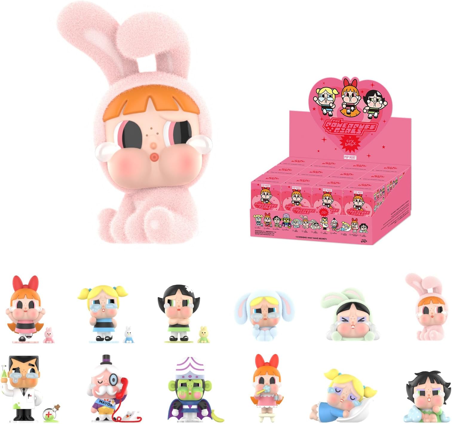 POP MART Crybaby x Powerpuff Girls Series Blind Box Figures, Random Design Mystery Toys for Modern Home Decor, Collectible Toy Set for Desk Accessories, Whole Set