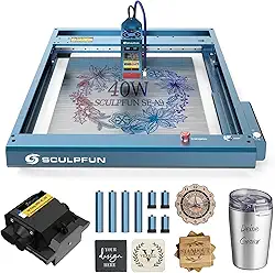 SCULPFUN SF-A9 Gravador a Laser, Cortador a Laser CNC com Potência Comutável de 40W/20W, Gravação de Alta Velocidade, com Várias Funções de Proteção, Corte de Compensado de 20 mm, 400 * 400 mm