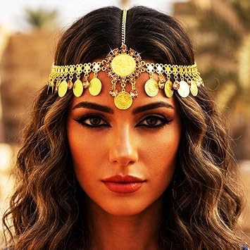 GORAIS Gold Head Chain Coin Headband Forehead Headpiece Egyptian Costume Hair Accessories for Women