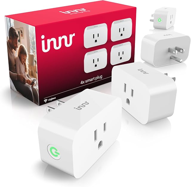 Innr Zigbee Smart Plug, fonctionne avec Philips Hue*, Alexa et SmartThings, Répétition Zigbee, Surveillance de l'énergie, 4-Pack
