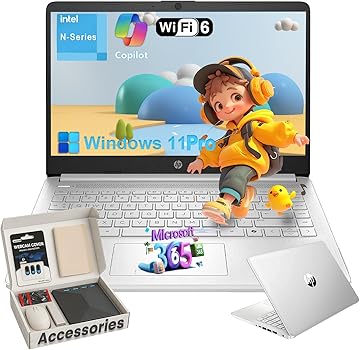 HP Student Business Laptop Computer - w/Microsoft Office Lifetime & External DVD Drive • 16GB RAM • 128GB UFS & 256GB Extend Micro SD • Intel 4-Core Processor • HD Display • Win11 Pro(Silver)