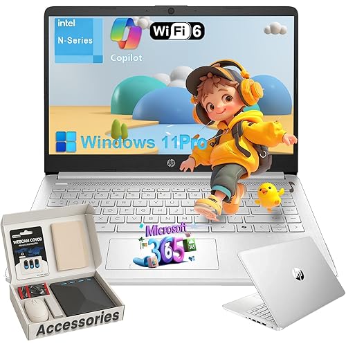 HP Student Business Laptop Computer - w/Microsoft Office Lifetime & External DVD Drive • 16GB RAM • 128GB UFS & 256GB Extend Micro SD • Intel 4-Core Processor • HD Display • Win11 Pro(Silver)