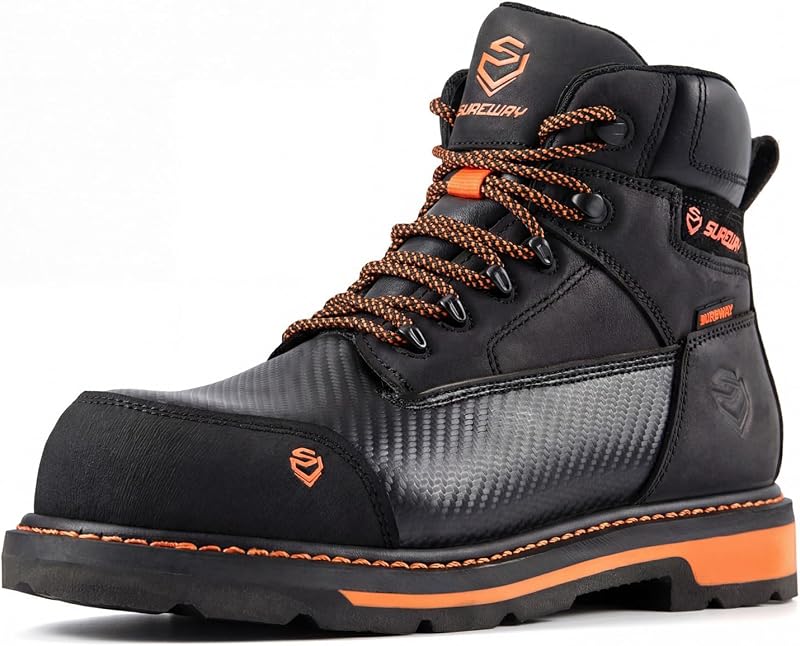 Men's 6 Inch Waterproof Soft/Composite Toe Leather Work Boots | crazy horse leather, slip resistant, classic lace-up,durable, construction, industrial, roofing and landscaping safety