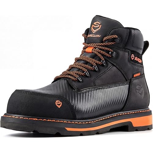 SUREWAY Men's 6" Waterproof Soft/Composite Toe Work Boot - Heavy Duty Crazy Horse Leather, Slip Resistant Lace Up for Construction & Industrial Safety